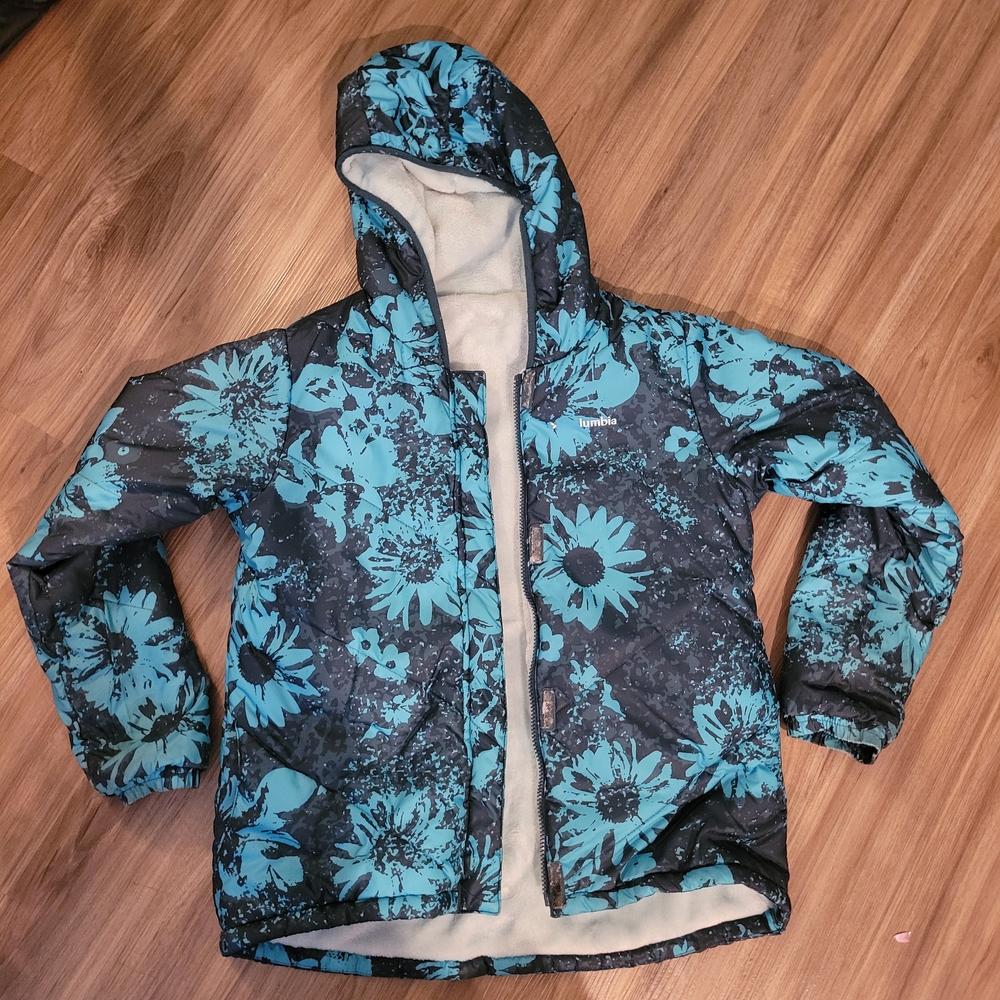 Floral Hooded Jacket in Black and Teal